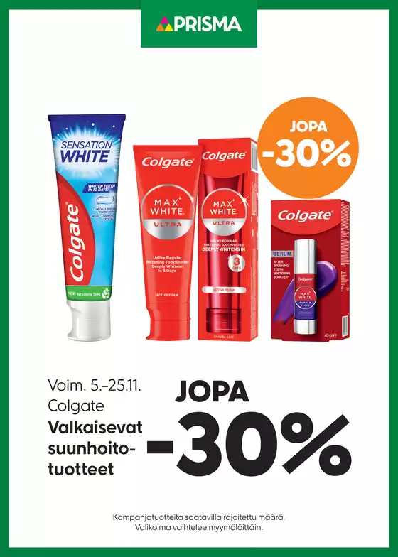 Prisma -luettelo | Prisma Colgate 5.–25.11. | 2025-05-05T00:00:00.000Z - 2025-11-25T00:00:00.000Z