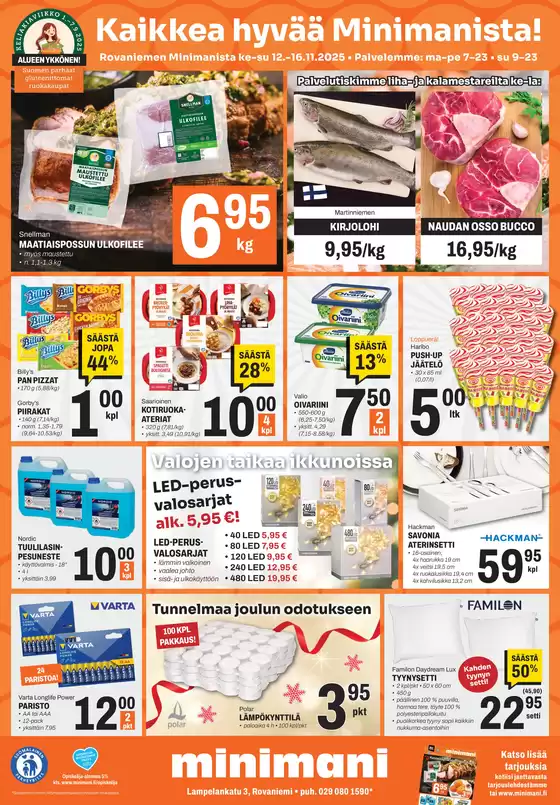 Minimani -luettelo, Oulu | Huipputarjouksia kaikille tarjoushaukoille | 2025-11-12T00:00:00.000Z - 2025-11-16T00:00:00.000Z