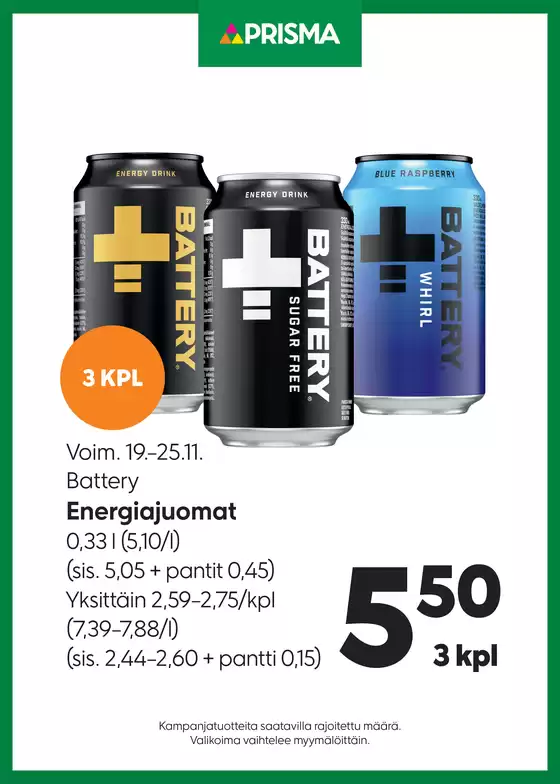 Prisma -luettelo, Kuopio | Prisma Energiajuomat 19.–25.11. | 2025-11-19T00:00:00.000Z - 2025-11-25T00:00:00.000Z
