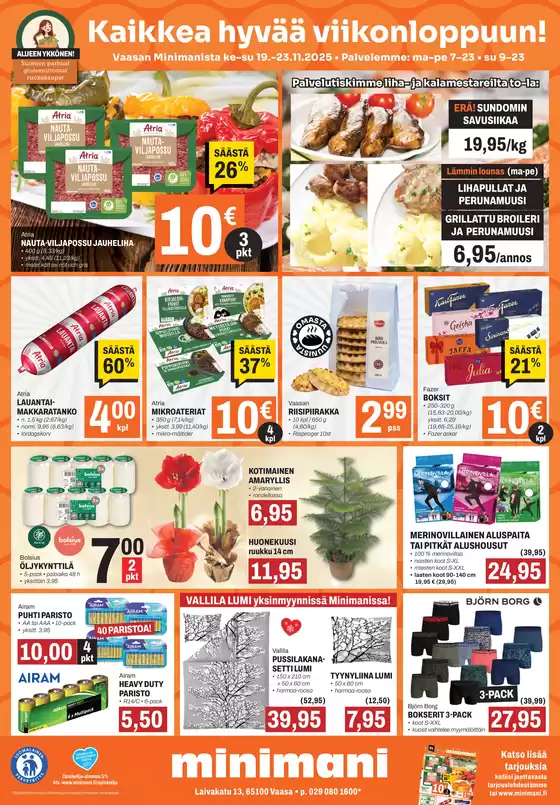 Minimani -luettelo, Jyväskylä | Huipputarjouksia säästöhaukoille | 2025-11-19T00:00:00.000Z - 2025-11-23T00:00:00.000Z