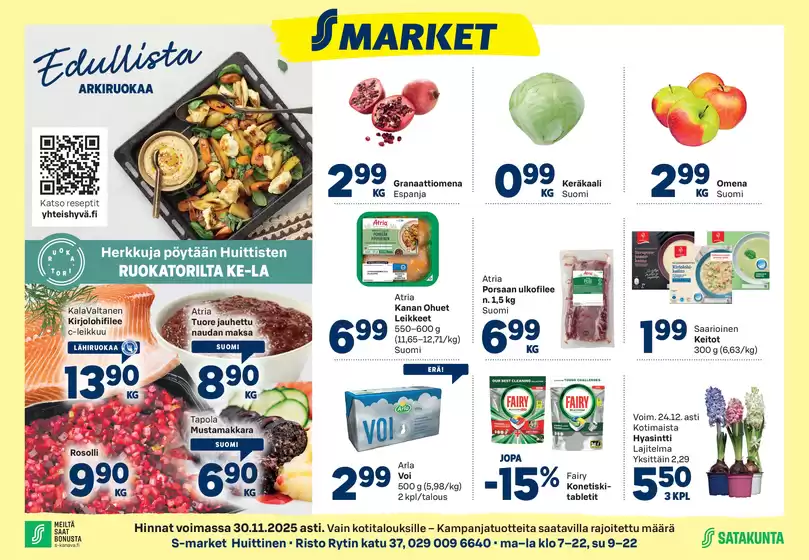 S-Market -luettelo | S-market Huittinen Lauttakylä-lehti 26.11.2025 | 2025-11-27T00:00:00.000Z - 2025-11-30T00:00:00.000Z