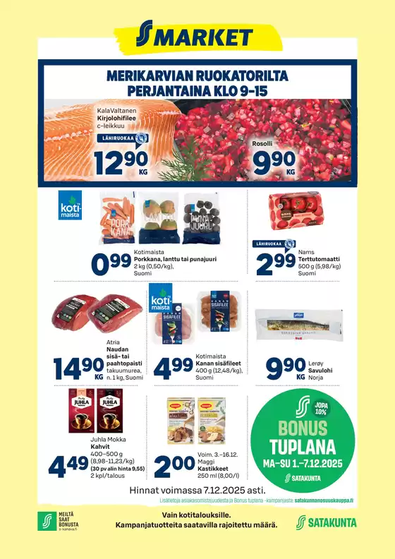 S-Market -luettelo, Hankasalmi | S-market Merikarvia 3.12.2025 | 2025-07-01T00:00:00.000Z - 2025-12-07T00:00:00.000Z