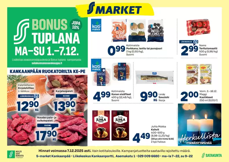 S-Market -luettelo, Hankasalmi | S-market Kankaanpää -n Seutu 4.12.2025 | 2025-12-01T00:00:00.000Z - 2025-12-07T00:00:00.000Z
