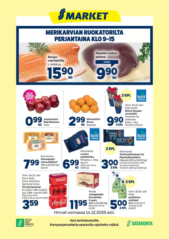 S-Market -luettelo | S-market Merikarvia 10.12.2025 | 2025-12-11T00:00:00.000Z - 2025-12-14T00:00:00.000Z