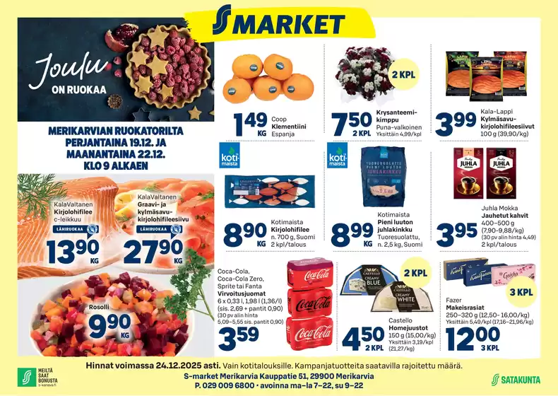 S-Market -luettelo, Ylöjärvi | S-market Merikarvia lehti 18.12.2025 | 2025-12-17T00:00:00.000Z - 2025-12-24T00:00:00.000Z