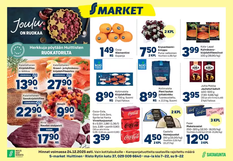 S-Market -luettelo, Ylöjärvi | S-market Huittinen Lauttakylä-lehti 17.12.2025 | 2025-12-17T00:00:00.000Z - 2025-12-24T00:00:00.000Z