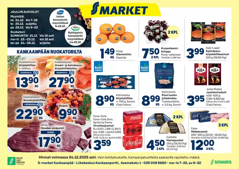 S-Market -luettelo, Ylöjärvi | S-market Kankaanpää -n Seutu 18.12.2025 | 2025-12-17T00:00:00.000Z - 2025-12-24T00:00:00.000Z