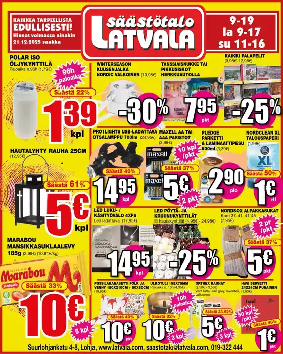 Latvala -luettelo, Pöytyä | Parhaat diilimme sinulle | 2026-01-01T00:00:00.000Z - 2026-01-15T00:00:00.000Z