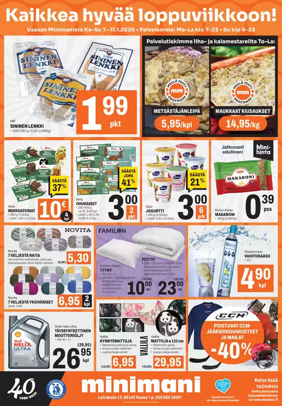 Minimani -luettelo, Kuopio | Mahtavia alennuksia valituista tuotteista | 2026-01-07T00:00:00.000Z - 2026-01-11T00:00:00.000Z