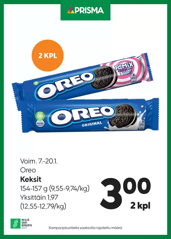 Prisma -luettelo, Salo | Prisma Oreo 7.–20.1. | 2026-01-07T00:00:00.000Z - 2026-01-20T00:00:00.000Z