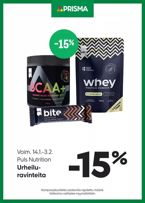 Prisma -luettelo, Kemi | Prisma Urheiluravinteet 14.1.3.2. | 2026-01-14T00:00:00.000Z - 2026-03-02T00:00:00.000Z