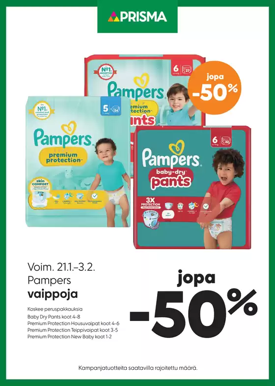 Prisma -luettelo, Iisalmi | Prisma Pampers 21.1.3.2. | 2026-01-21T00:00:00.000Z - 2026-02-03T00:00:00.000Z