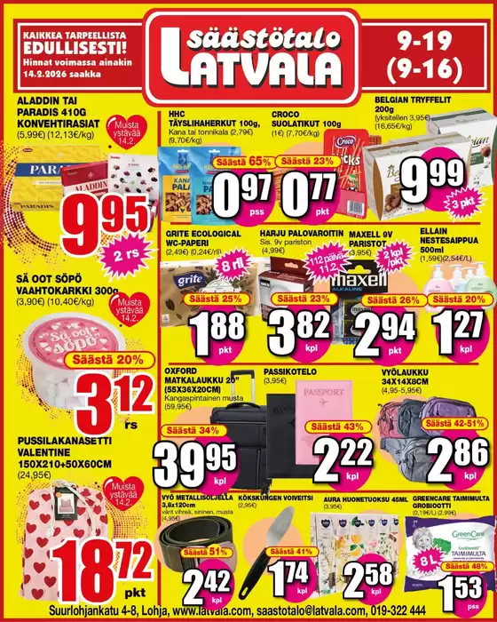 Latvala -luettelo, Lohja | Latvala tarjoukset | 2026-02-09T00:00:00.000Z - 2026-02-16T00:00:00.000Z
