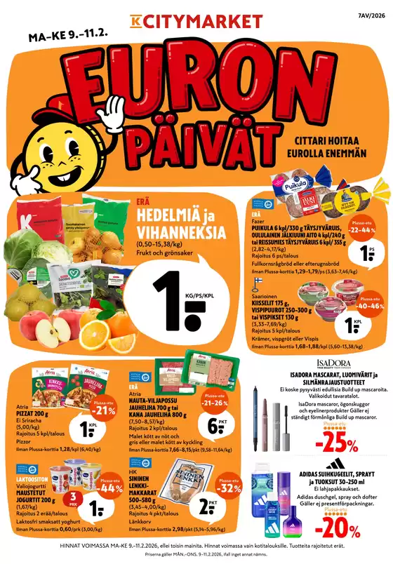 K-Citymarket -luettelo, Lohja | K-citymarket tarjoukset | 2026-02-09T00:00:00.000Z - 2026-02-11T00:00:00.000Z