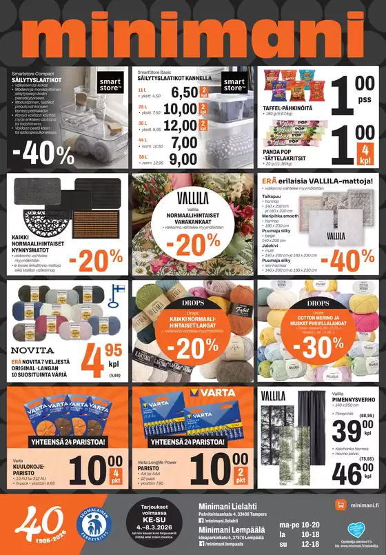 Minimani -luettelo, Helsinki | Mahtavia alennuksia valituista tuotteista | 2026-03-04T00:00:00.000Z - 2026-03-08T00:00:00.000Z