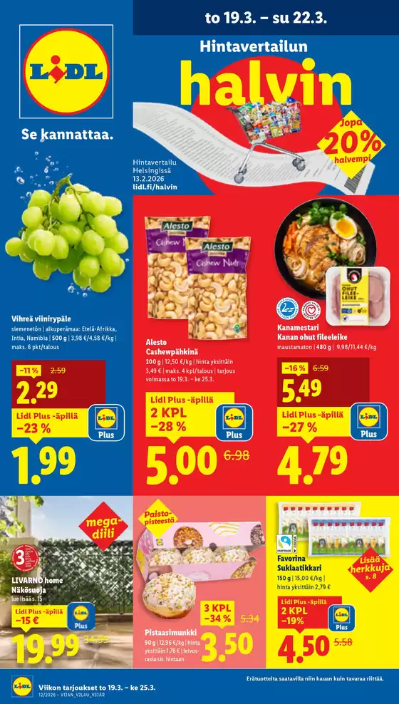 Lidl -luettelo, Lohja | Huipputarjouksia kaikille tarjoushaukoille | 2026-03-16T00:00:00.000Z - 2026-03-25T00:00:00.000Z