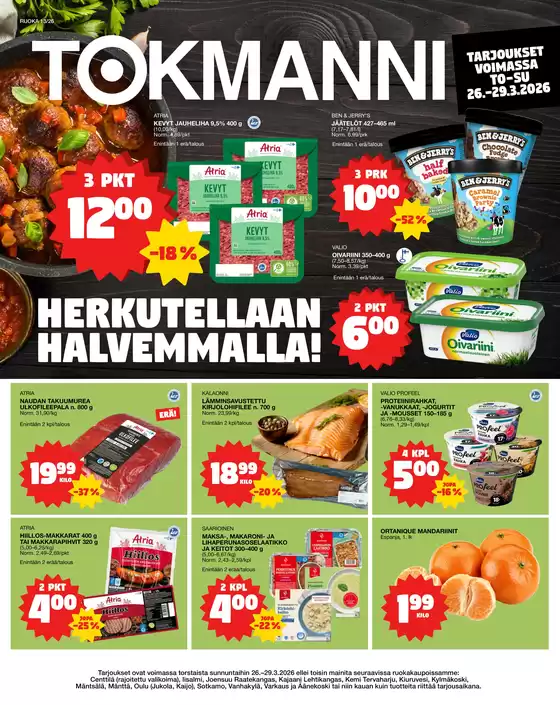 Tokmanni -luettelo, Tampere | Ruokasanomat | 2026-03-26T00:00:00.000Z - 2026-03-29T00:00:00.000Z