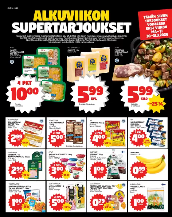 Tokmanni -luettelo, Seinäjoki | Ruokasanomat | 2026-03-30T00:00:00.000Z - 2026-03-31T00:00:00.000Z