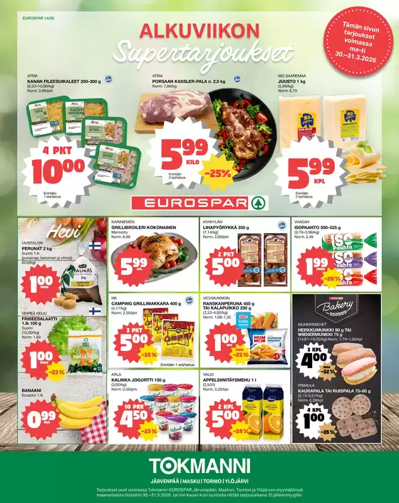 Tokmanni -luettelo, Seinäjoki | Eurospar ruokasanomat | 2026-03-30T00:00:00.000Z - 2026-03-31T00:00:00.000Z