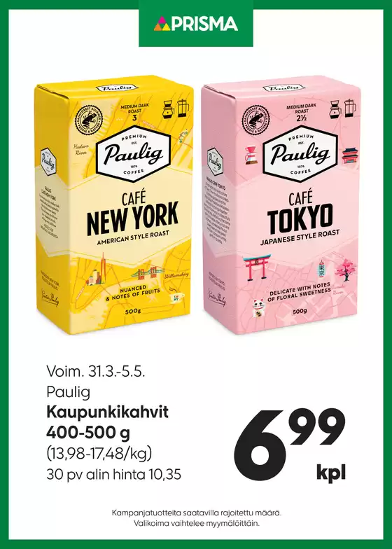 Prisma -luettelo, Espoo | Prisma Kaupunkikahvit 31.3.-5.5. | 2026-03-31T00:00:00.000Z - 2026-05-05T00:00:00.000Z