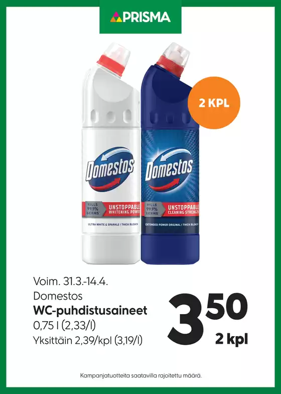 Prisma -luettelo, Espoo | Prisma Domestos 31.3.-14.4. | 2026-03-31T00:00:00.000Z - 2026-04-14T00:00:00.000Z
