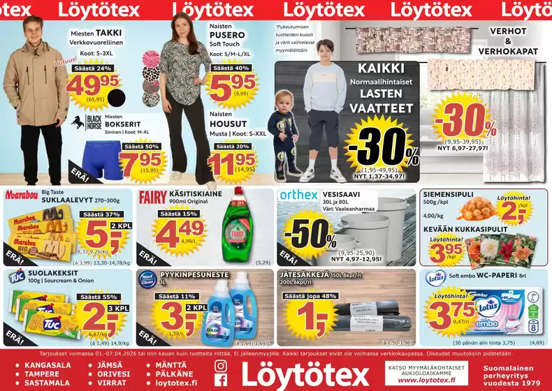 Löytötex -luettelo, Sastamala | Löytötex tarjoukset | 2026-04-01T00:00:00.000Z - 2026-04-07T00:00:00.000Z