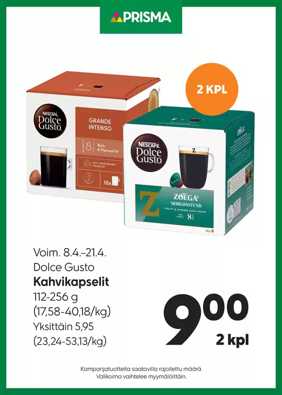 Prisma -luettelo | TOK Prisma Kahvikapselit 8.-21.4. | 2026-04-08T00:00:00.000Z - 2026-04-21T00:00:00.000Z