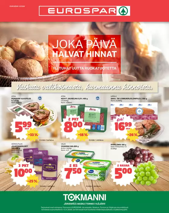 Tokmanni -luettelo | Eurospar ruokasanomat | 2026-04-09T00:00:00.000Z - 2026-04-12T00:00:00.000Z