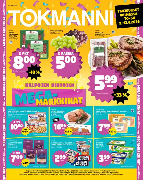 Tokmanni -luettelo | Ruokasanomat | 2026-04-09T00:00:00.000Z - 2026-04-12T00:00:00.000Z