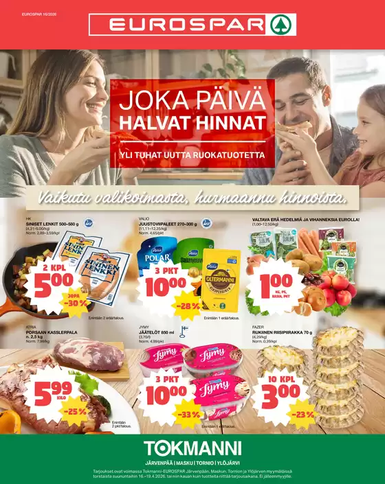 Tokmanni -luettelo, Kirkkonummi | Eurospar ruokasanomat | 2026-04-16T00:00:00.000Z - 2026-04-19T00:00:00.000Z