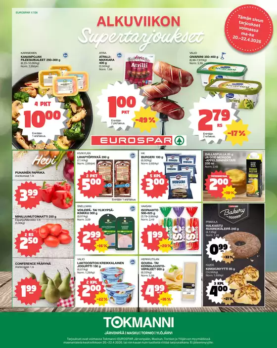Tokmanni -luettelo | Eurospar ruokasanomat | 2026-04-20T00:00:00.000Z - 2026-04-22T00:00:00.000Z