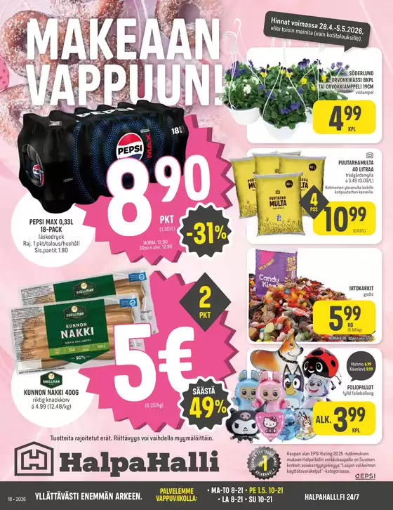 HalpaHalli -luettelo | Ajankohtaiset erikoiskampanjat | 2026-04-28T00:00:00.000Z - 2026-05-05T00:00:00.000Z