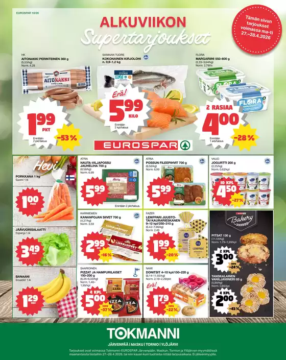 Tokmanni -luettelo | Eurospar ruokasanomat | 2026-04-27T00:00:00.000Z - 2026-04-28T00:00:00.000Z