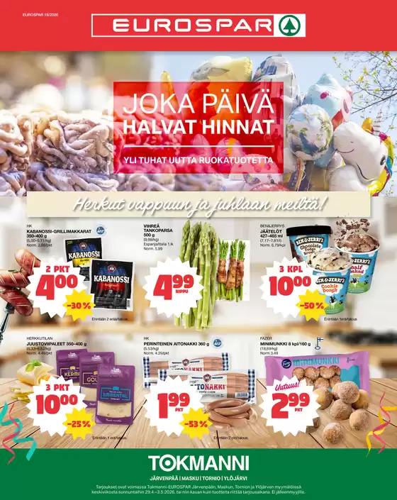 Tokmanni -luettelo | Eurospar ruokasanomat | 2026-04-29T00:00:00.000Z - 2026-05-03T00:00:00.000Z