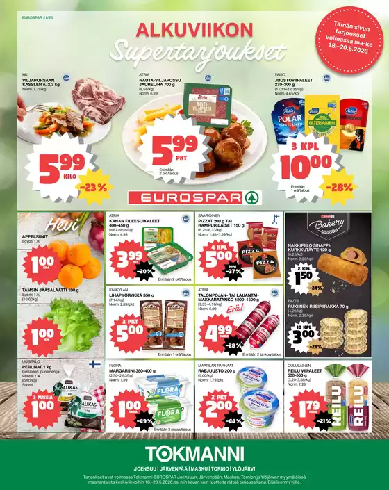 Tokmanni -luettelo | Eurospar ruokasanomat | 2026-05-18T00:00:00.000Z - 2026-05-20T00:00:00.000Z