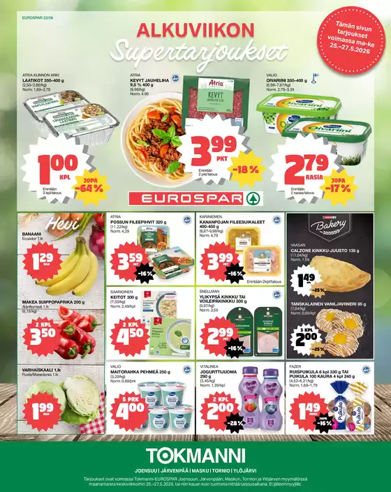 Tokmanni -luettelo, Valkeakoski | Eurospar ruokasanomat | 2026-05-25T00:00:00.000Z - 2026-05-27T00:00:00.000Z