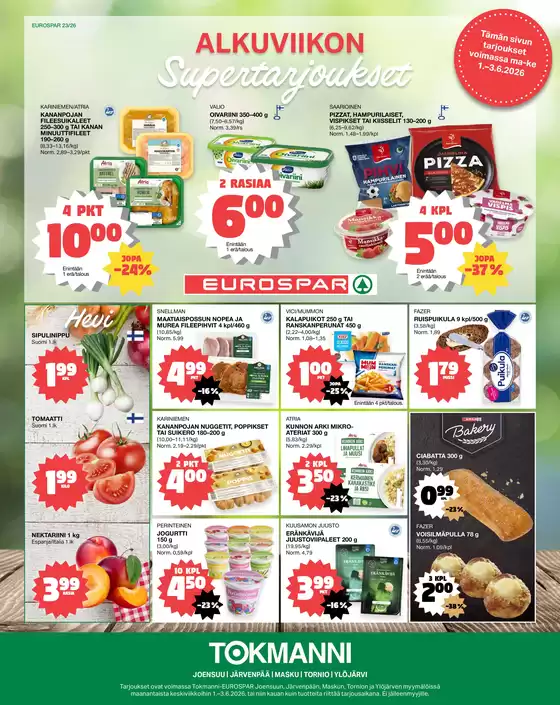 Tokmanni -luettelo | Eurospar ruokasanomat | 2026-06-01T00:00:00.000Z - 2026-06-03T00:00:00.000Z