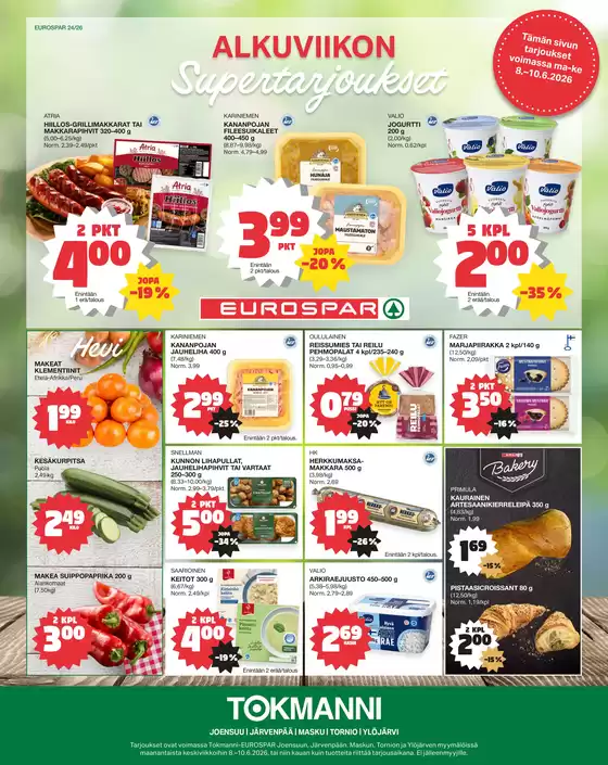 Tokmanni -luettelo | Eurospar ruokasanomat | 2026-06-08T00:00:00.000Z - 2026-06-10T00:00:00.000Z