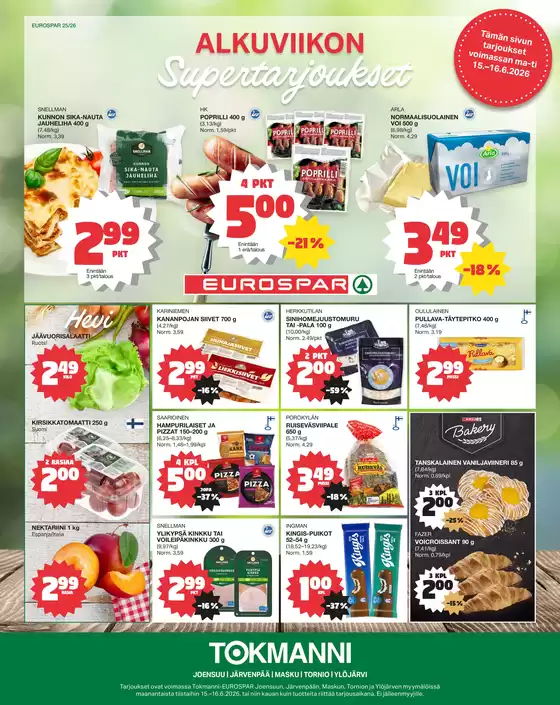 Tokmanni -luettelo | Eurospar ruokasanomat | 2026-06-15T00:00:00.000Z - 2026-06-16T00:00:00.000Z