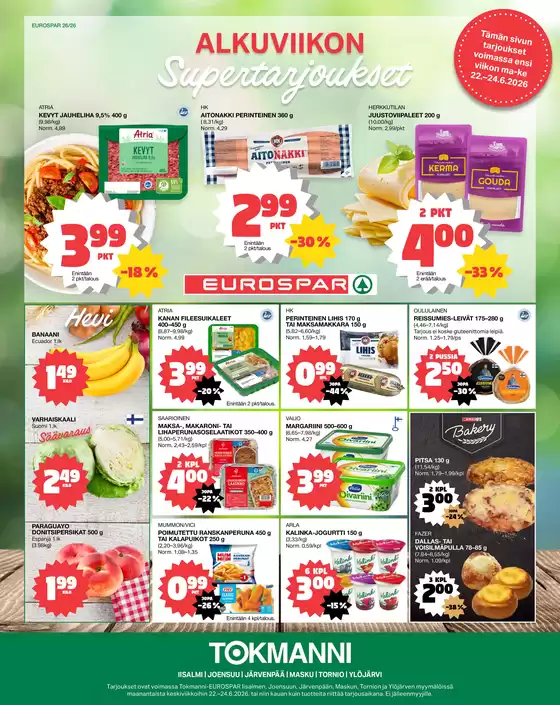 Tokmanni -luettelo | Eurospar ruokasanomat | 2026-06-22T00:00:00.000Z - 2026-06-24T00:00:00.000Z