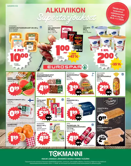 Tokmanni -luettelo, Tornio | Eurospar ruokasanomat | 2026-06-29T00:00:00.000Z - 2026-07-01T00:00:00.000Z