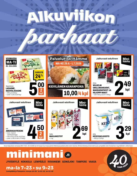 Minimani -luettelo, Mikkeli | Alennukset ja kampanjat | 2026-06-29T00:00:00.000Z - 2026-07-01T00:00:00.000Z