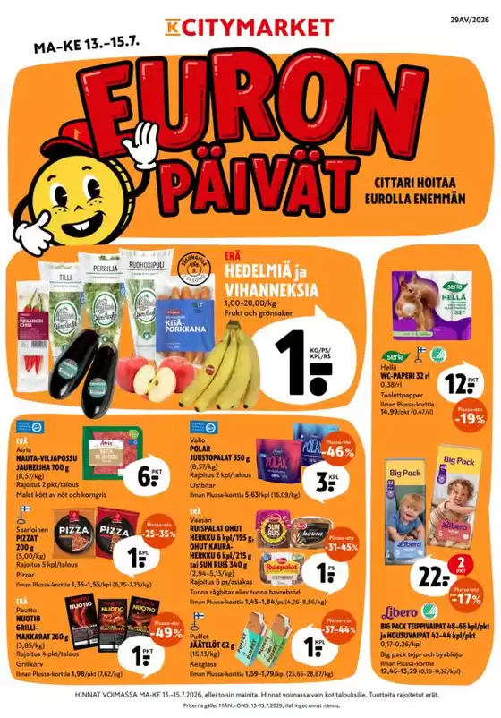 K-Citymarket -luettelo, Rautavaara | K-citymarket tarjoukset | 2026-07-13T00:00:00.000Z - 2026-07-15T00:00:00.000Z