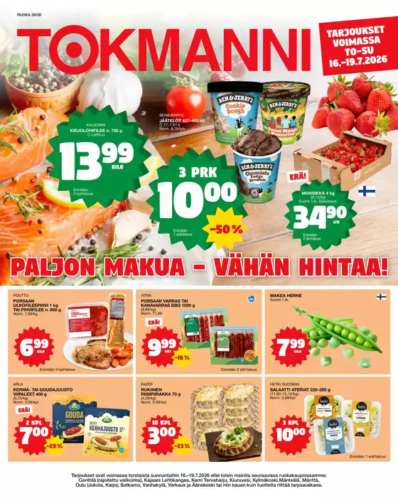 Tokmanni -luettelo, Raisio | Ruokasanomat | 2026-07-16T00:00:00.000Z - 2026-07-19T00:00:00.000Z