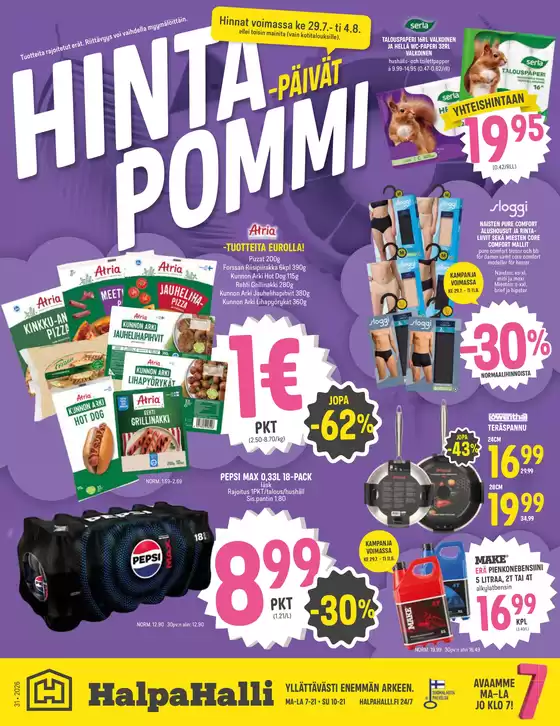 HalpaHalli -luettelo | Ajankohtaiset diilit ja tarjoukset | 2026-07-29T00:00:00.000Z - 2026-08-11T00:00:00.000Z