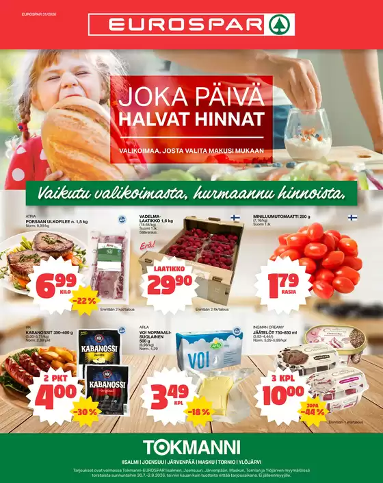 Tokmanni -luettelo, Paimio | Eurospar ruokasanomat | 2026-07-30T00:00:00.000Z - 2026-08-02T00:00:00.000Z