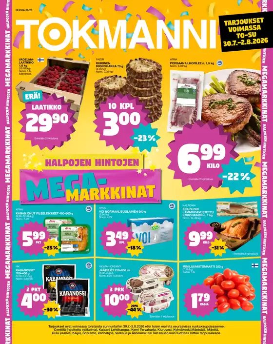Tokmanni -luettelo | Ruokasanomat | 2026-07-30T00:00:00.000Z - 2026-08-02T00:00:00.000Z