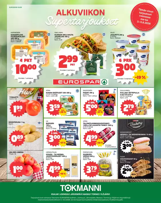 Tokmanni -luettelo | Eurospar ruokasanomat | 2026-08-03T00:00:00.000Z - 2026-08-05T00:00:00.000Z