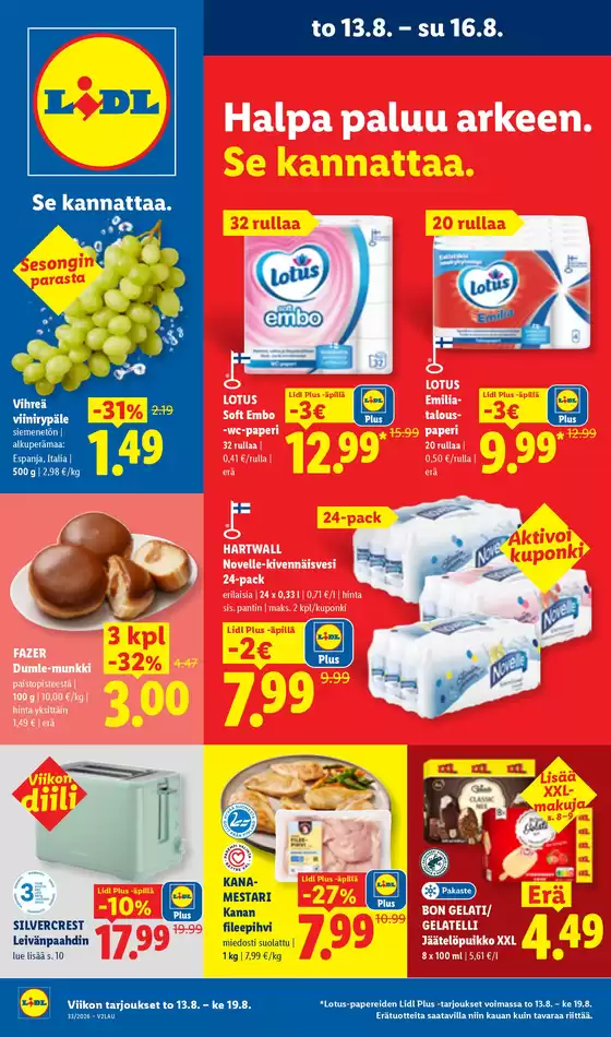 Lidl -luettelo, Oulu | to 13.8. su 16.8. | 2026-08-13T00:00:00.000Z - 2026-08-16T00:00:00.000Z