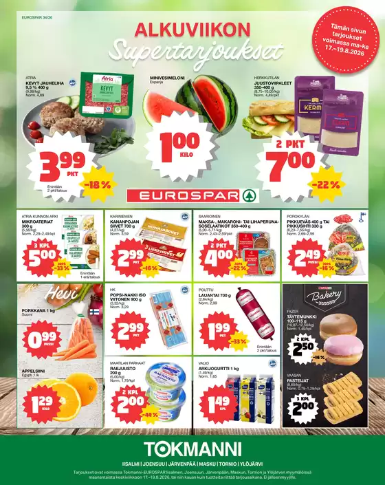 Tokmanni -luettelo | Eurospar ruokasanomat | 2026-08-17T00:00:00.000Z - 2026-08-19T00:00:00.000Z